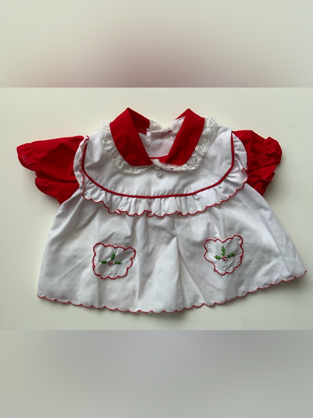 Vintage 70s Red and White Holiday Baby Dress